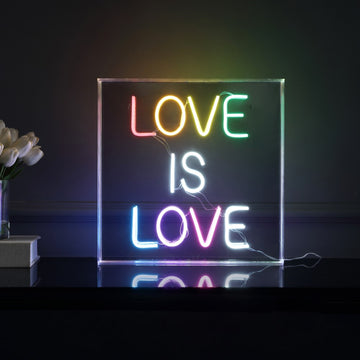 Love Is Love Square Contemporary Glam Acrylic Box USB Operated LED Neon Light - JONATHAN Y